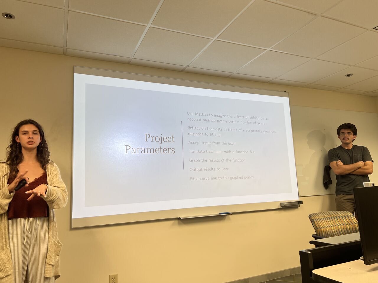 Students explaining their computational project parameters